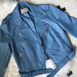 Zara Baby Blue Moto Leather Jacket - Small - NWT
